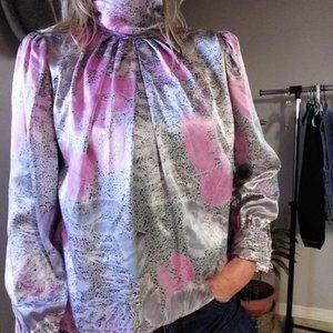 Vintage Blouse Womens High Neck Long Sleeve